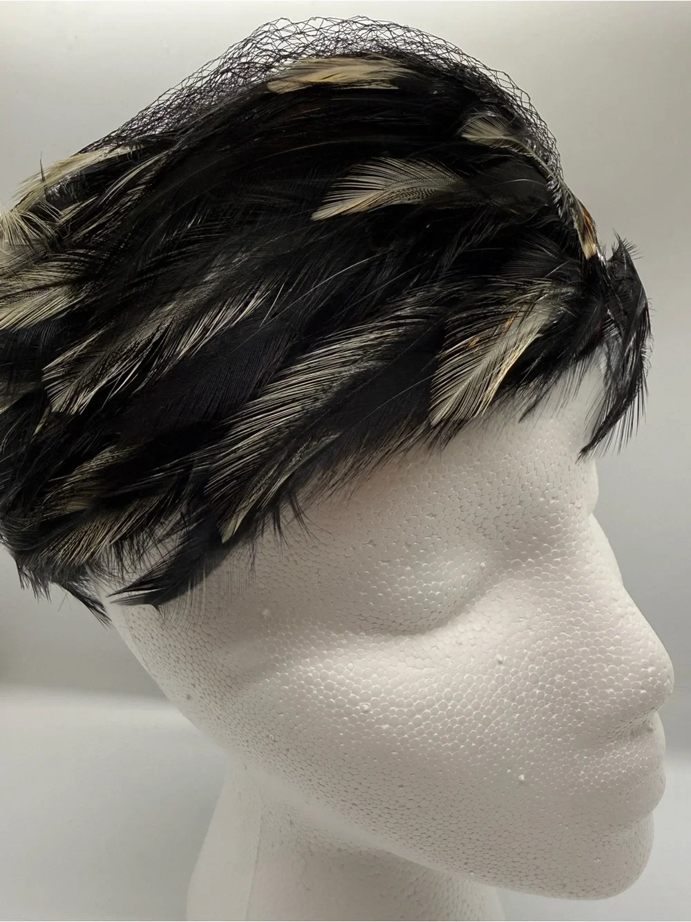 Black and Blonde Feather Cocktail Hat - Women's Feathered Headpiece